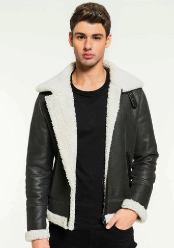 Men's Shearling Fur Leather Jacket In Black