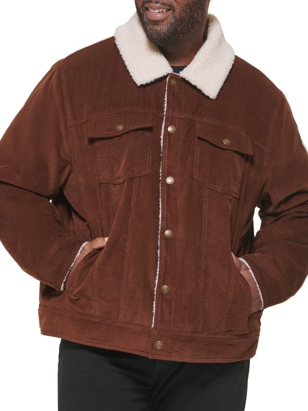 Men's Sheepskin Trucker Leather Jacket In Brown