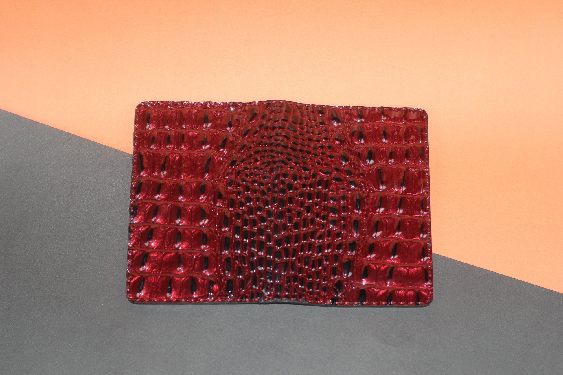 Unisex Genuine Leather Wallet With High-Glossed Maroon Crocodile Textured Finish | Exotic Bifold Passport Wallet