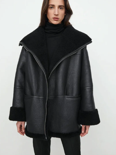 Women's Black Sheepskin Bomber Leather Jacket