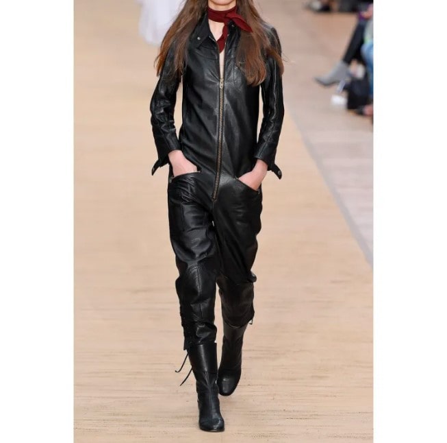 Women's Bodycon Leather Jumpsuit In Black With Smoked Waist