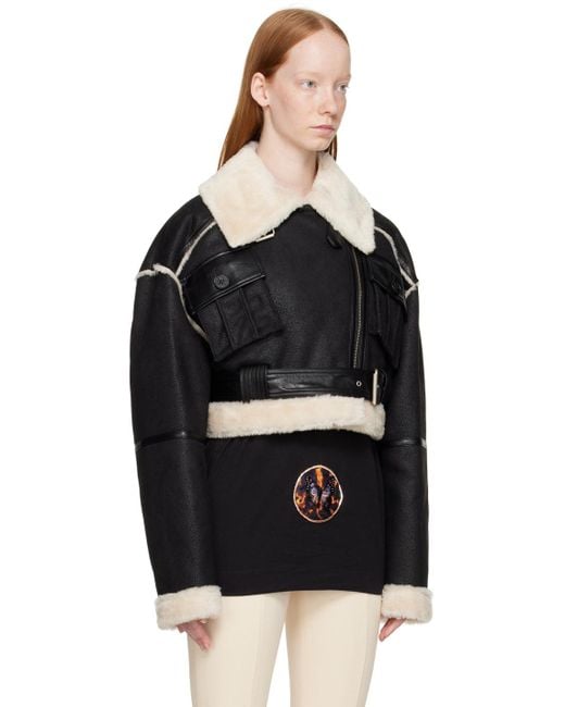Women's Cropped Shearling Jacket In Black