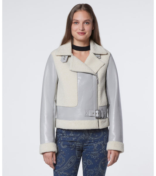 Women's Shearling Leather Jacket In Pearl Blue