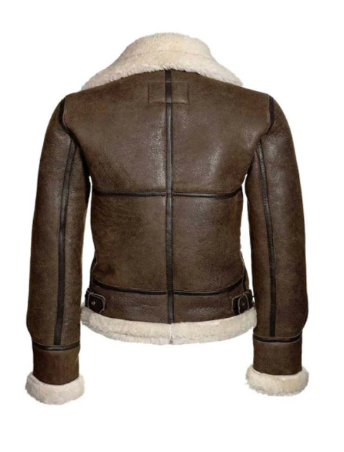 Women's Sheepskin Fur Bomber Leather Jacket In Dark Brown