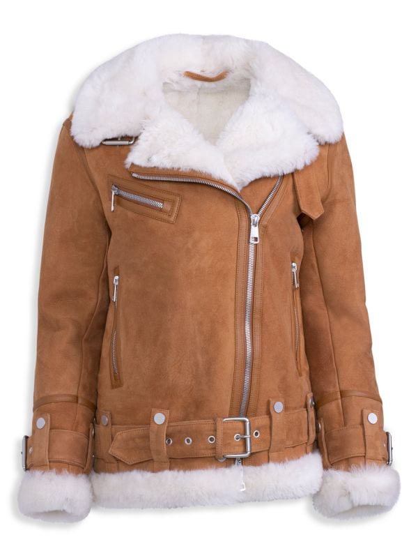 Women's Suede Leather Shearling Jacket In Brown