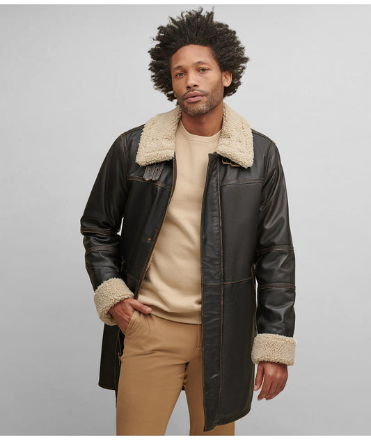 Men's B7 Shearling Leather Coat In Dark Brown