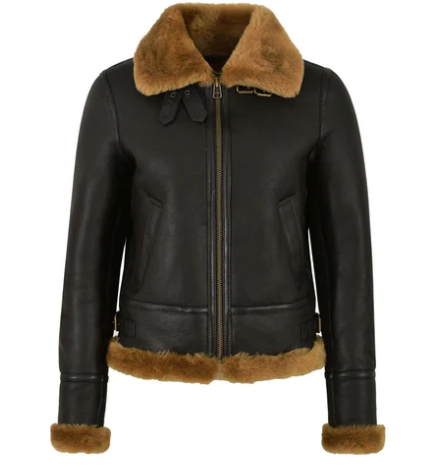 Women's Shearling Bomber Leather Jacket In Black