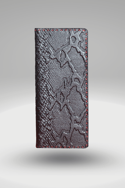 Unisex Genuine Leather Wallet In Black Python Textured Finish