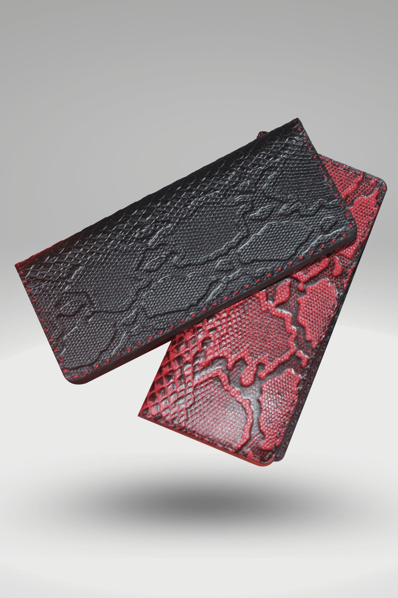 Unisex Genuine Leather Wallet With Black Hand-Tipped Maroon & Black Python Textured Finish