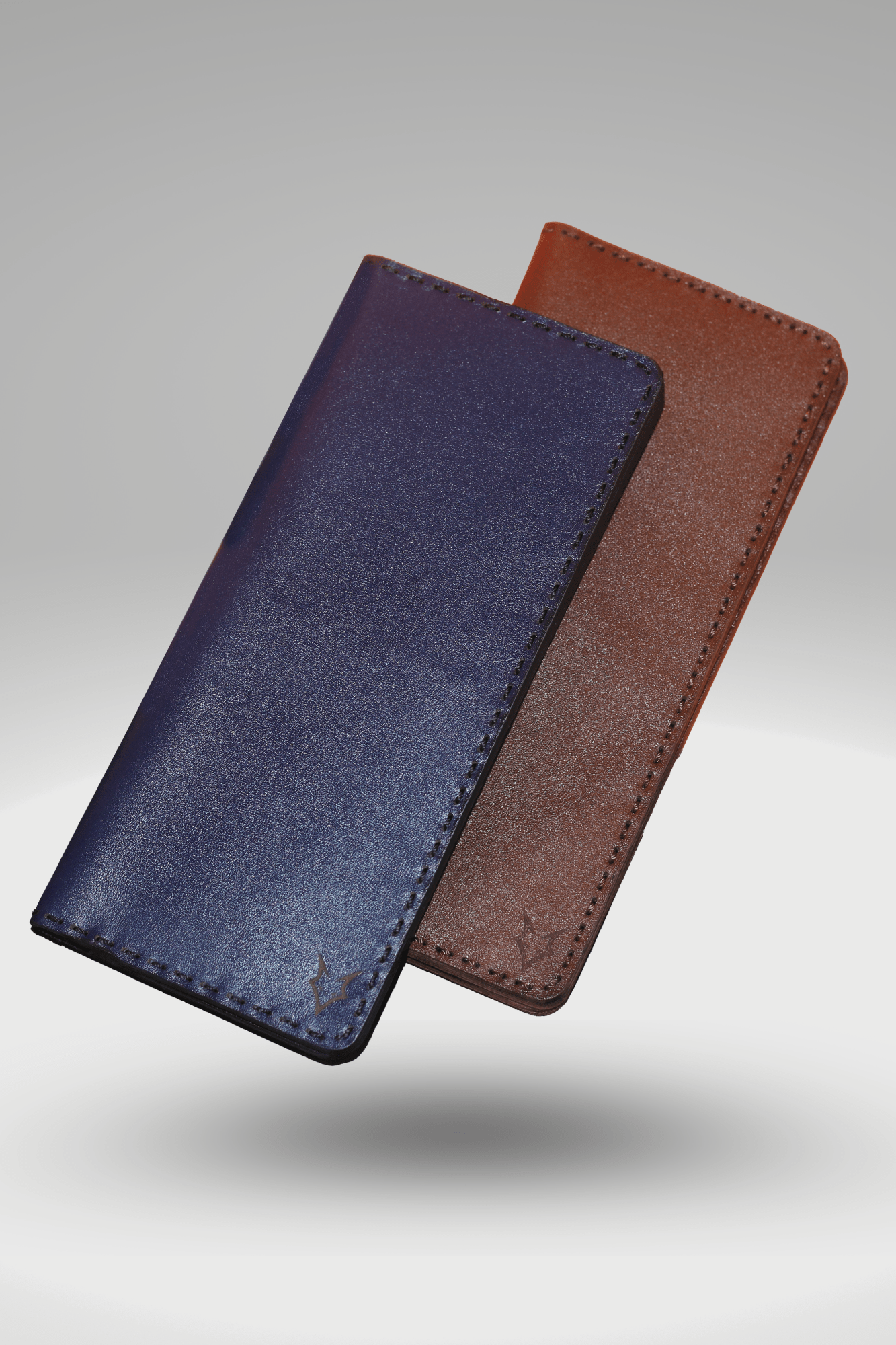 Unisex Soft Genuine Cowhide Leather Wallet In Brown & Royal Blue