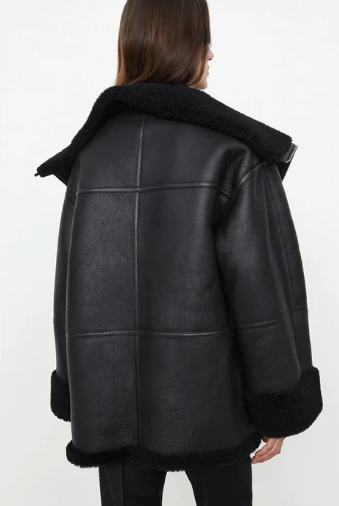 Women's Black Sheepskin Bomber Leather Jacket