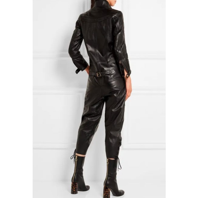 Women's Leather Jumpsuit In Black