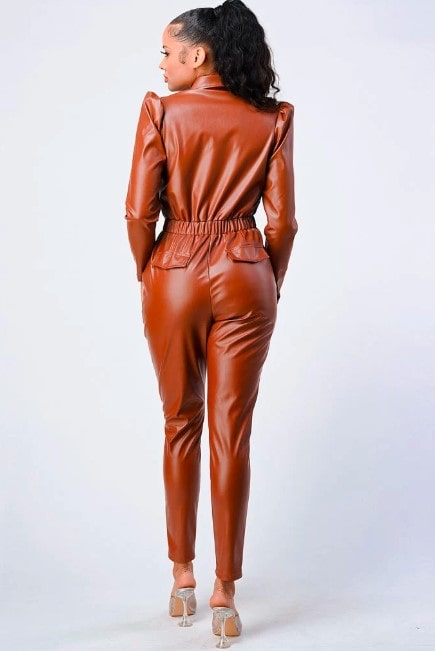 Women's Leather Jumpsuit In Brown