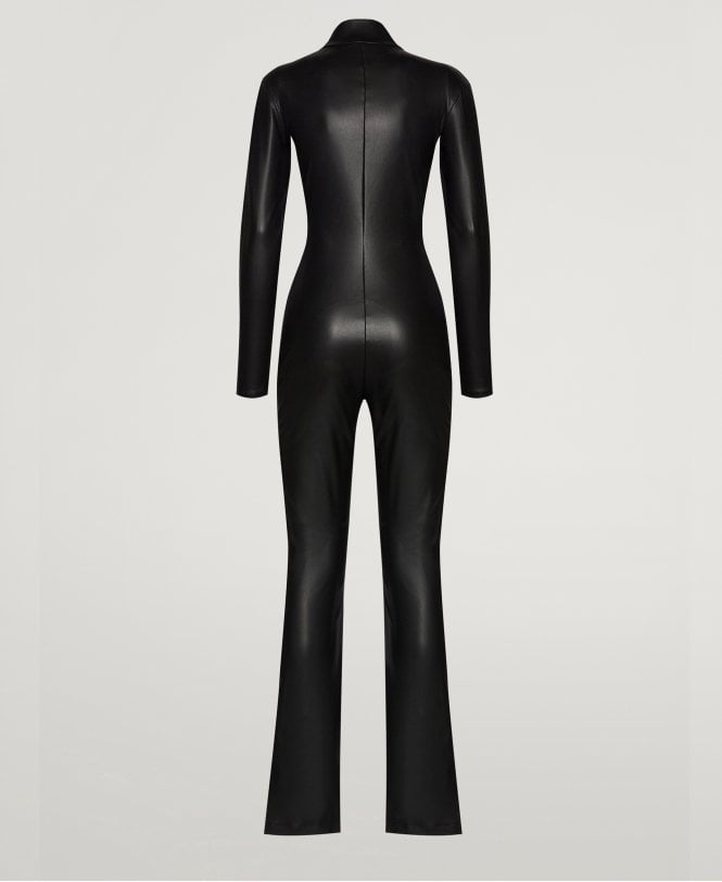 Women's Leather Jumpsuit In Black