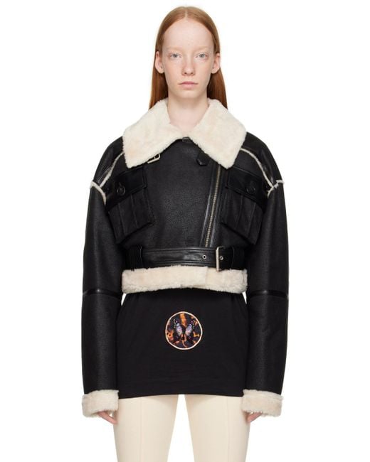 Women's Cropped Shearling Jacket In Black