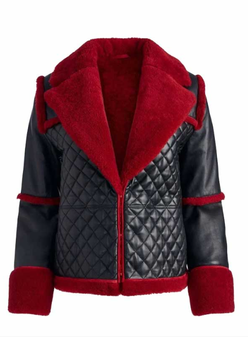 Women's Quilted Sheepskin Bomber Leather Blazer In Black