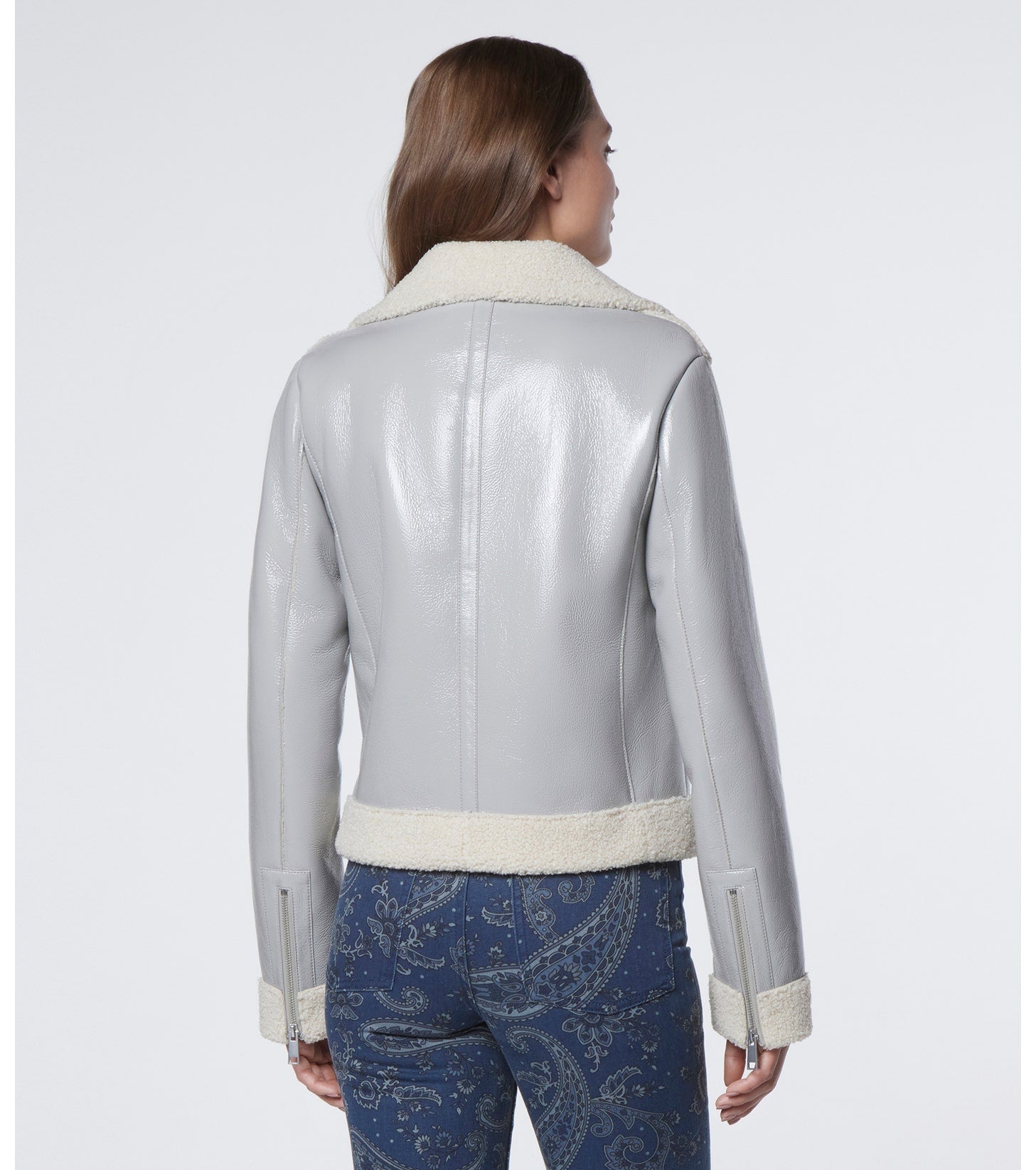 Women's Shearling Leather Jacket In Pearl Blue