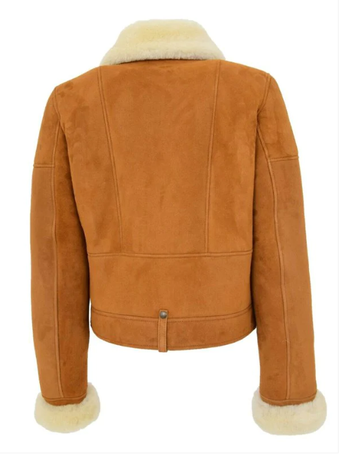 Women's Sheepskin Biker Leather Jacket In Brown
