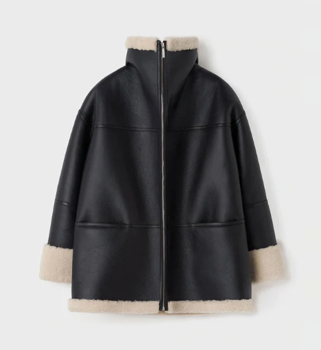 Women's Sheepskin Bomber Leather Jacket In Black