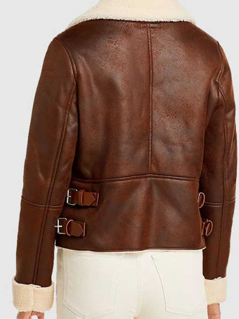 Women's Sheepskin Bomber Leather Jacket In Brown