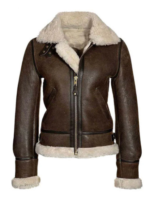 Women's Sheepskin Bomber Leather Jacket In Brown Arcane Fox