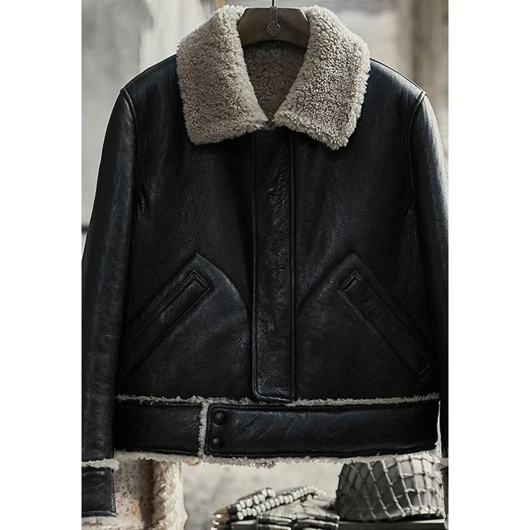 Men's Black Fur Biker Leather Jacket