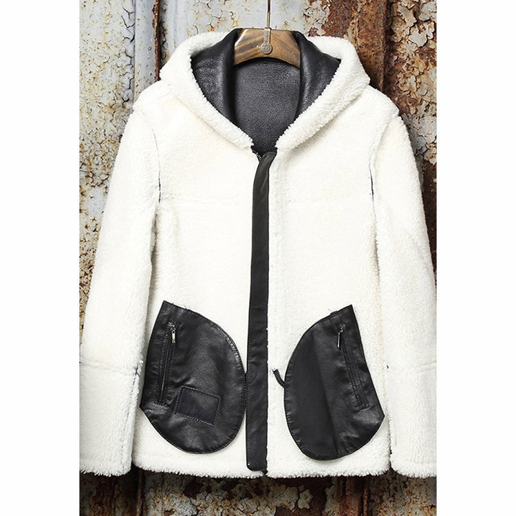 Men's Black Hooded Fur Leather jacket Double Sided