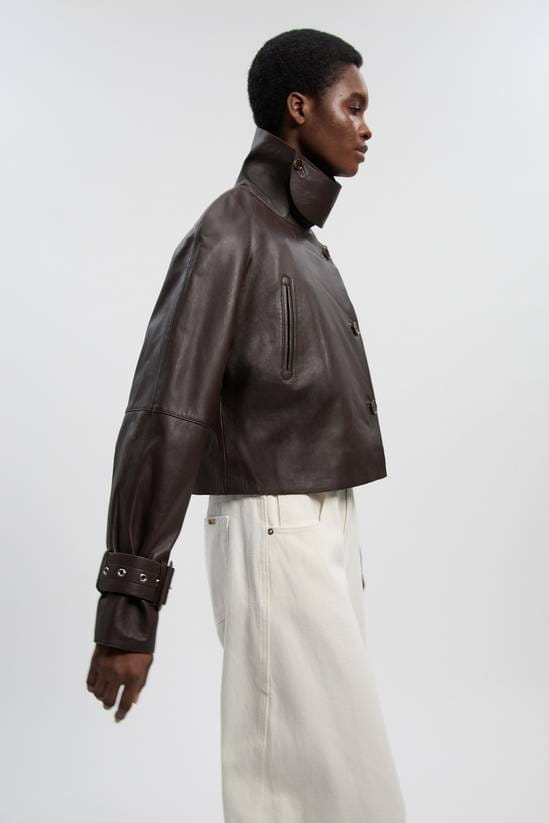 Women's Cropped Leather Jacket In Chocolate Brown - Arcane Fox