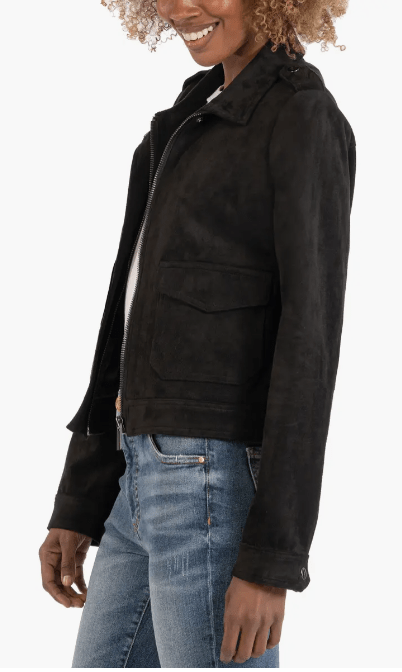 Women's Harrington Suede Leather Jacket In Black