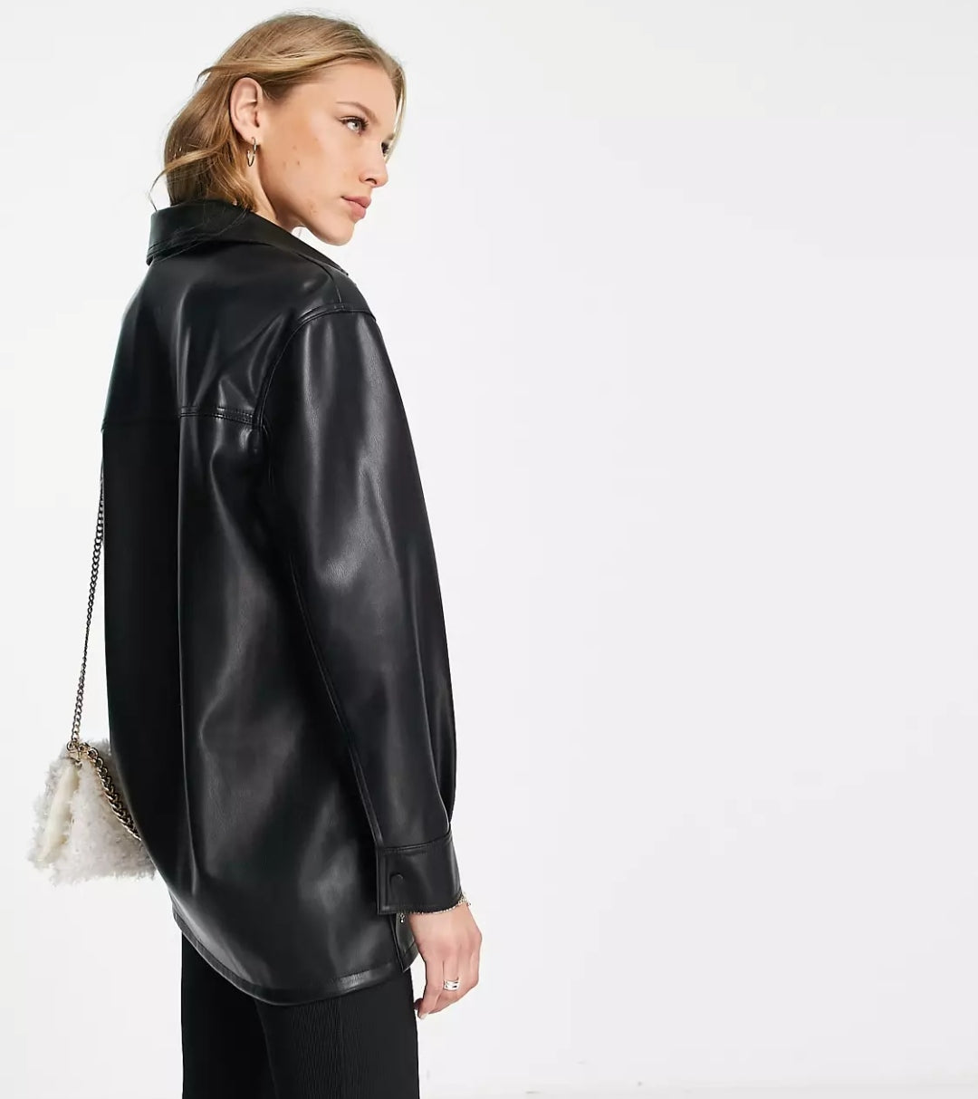 Women's Leather Trucker Shirt In Classic Black