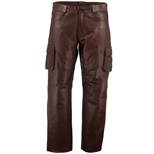 Men's Coffee Brown Leather Cargo Pant
