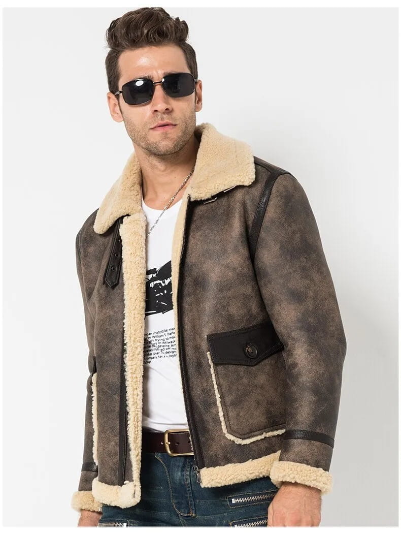 Men's B3 Distressed Sheepskin Leather Jacket In Gray - Arcane Fox