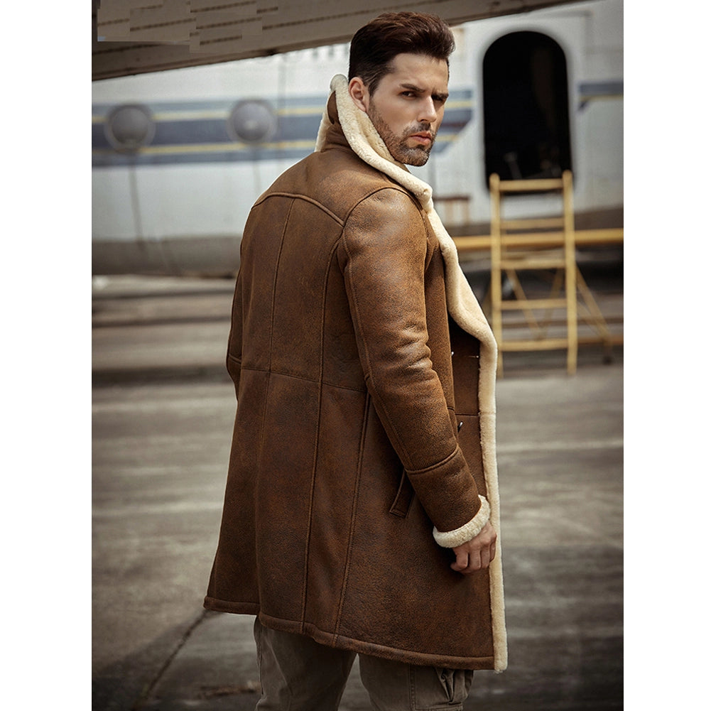 Men's B7 Sheepskin Leather Coat In Brown