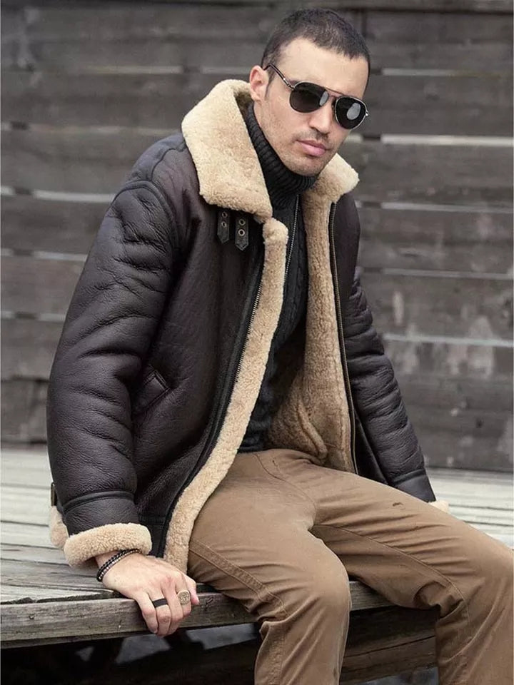 Men's B7 Shearling Coffee Brown Leather Jacket