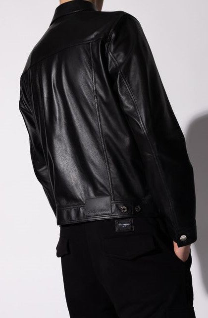 Men's Biker Leather Shirt In Black