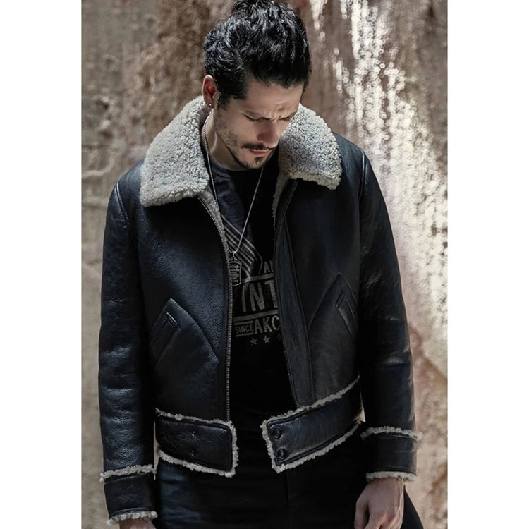 Men's Black Fur Biker Leather Jacket