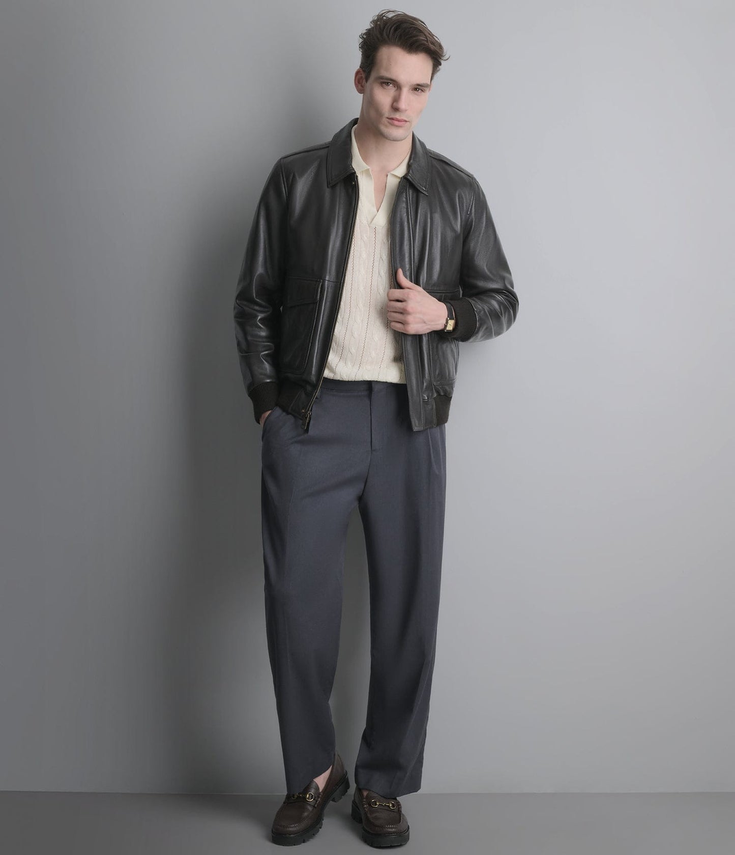 Men's Black Harrington Bomber Leather Jacket - Arcane Fox