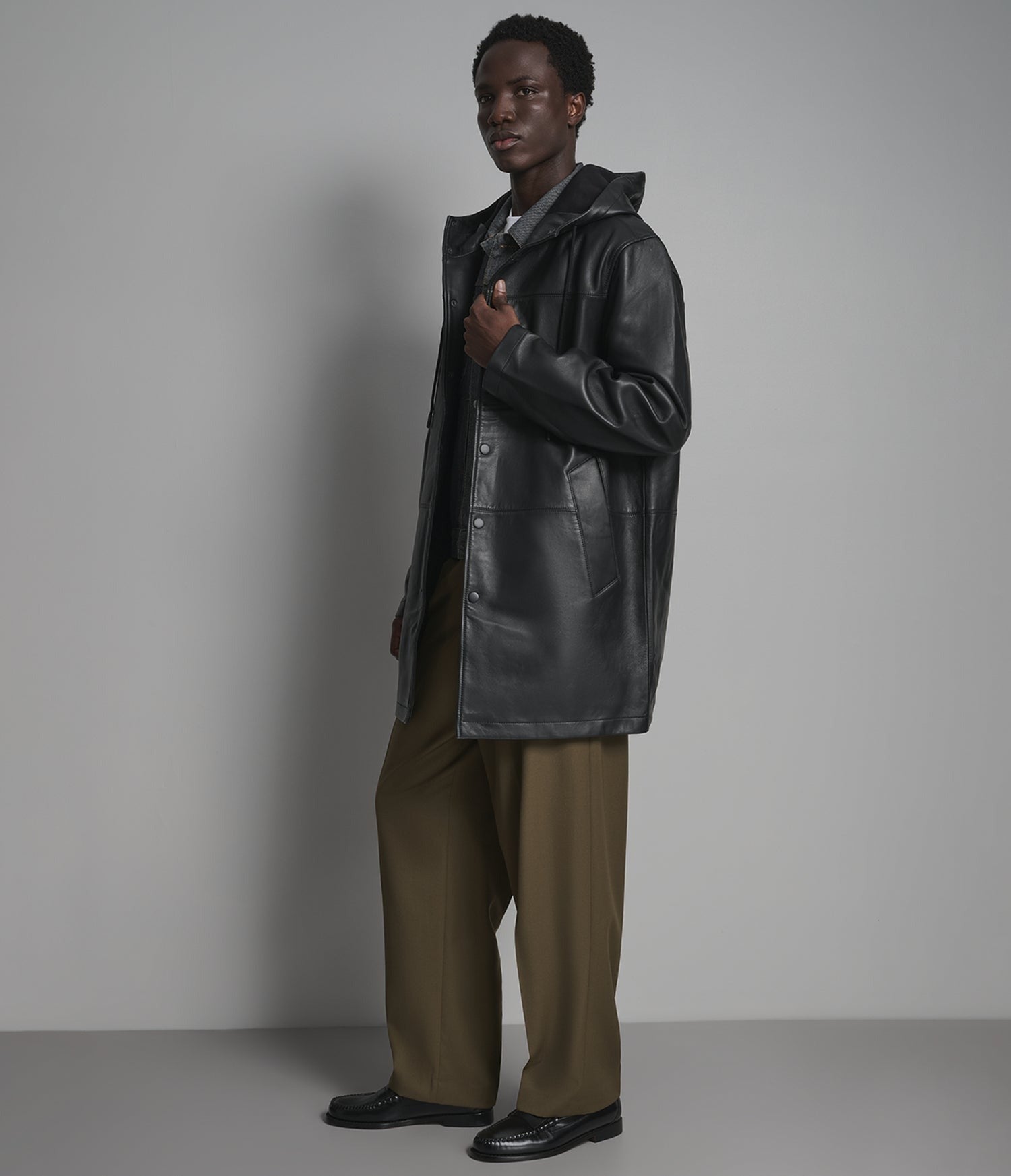 Men's Black Hooded Leather Coat - Arcane Fox