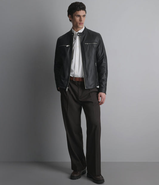 Men's Black Motorcycle Biker Leather Jacket