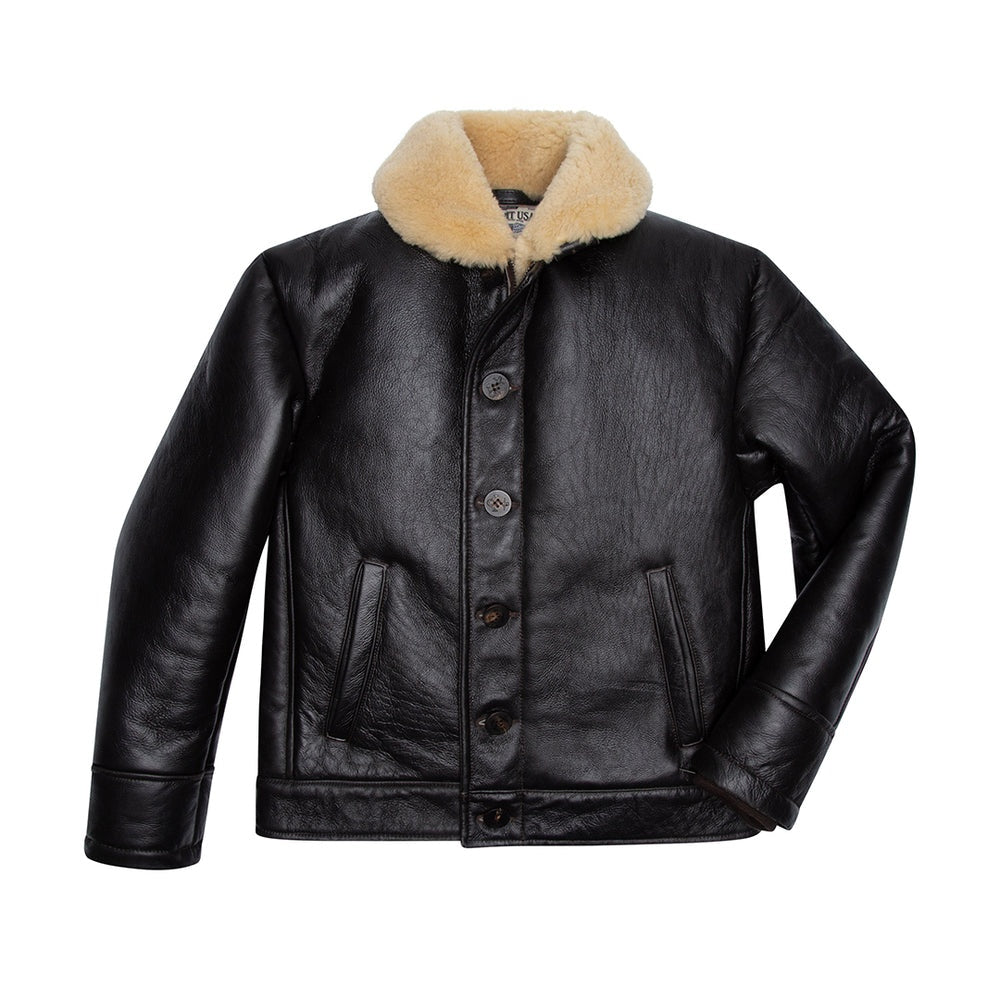 Men's Black Shearling Aviator Fur Leather Jacket