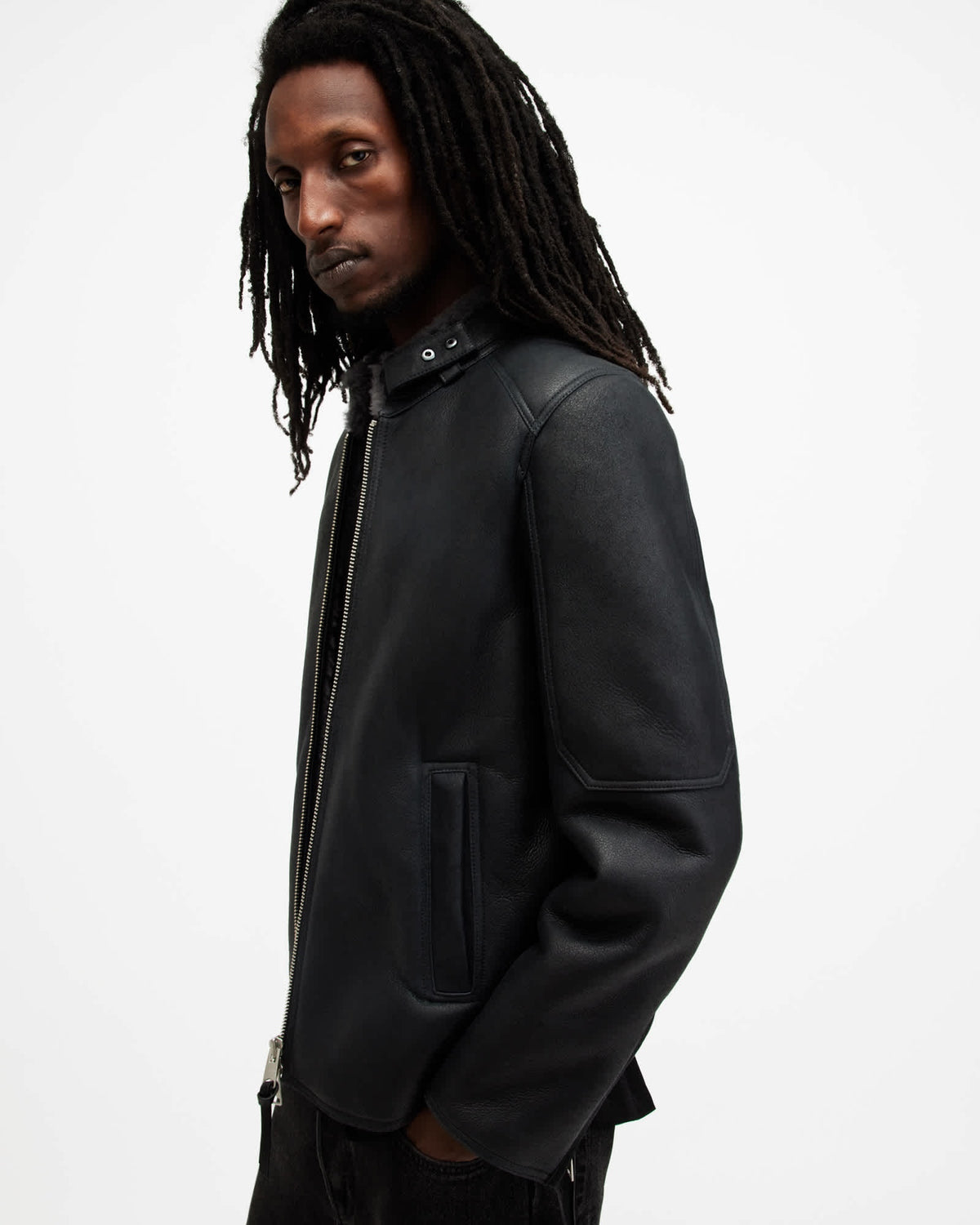 Men's Black Shearling Leather Jacket - Arcane Fox