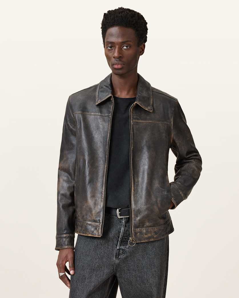 Men's Black Vintage Distressed Leather Jacket