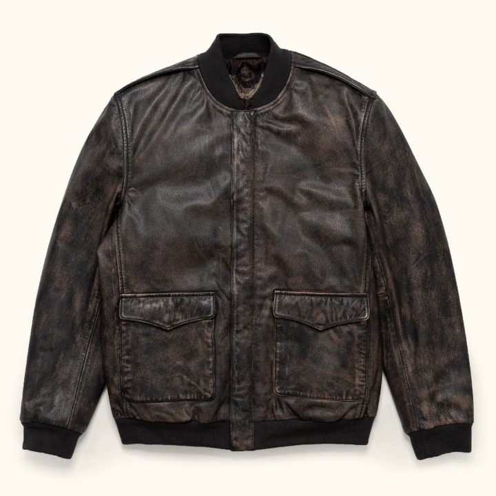 Men's Bomber Vintage Leather Jacket In Black