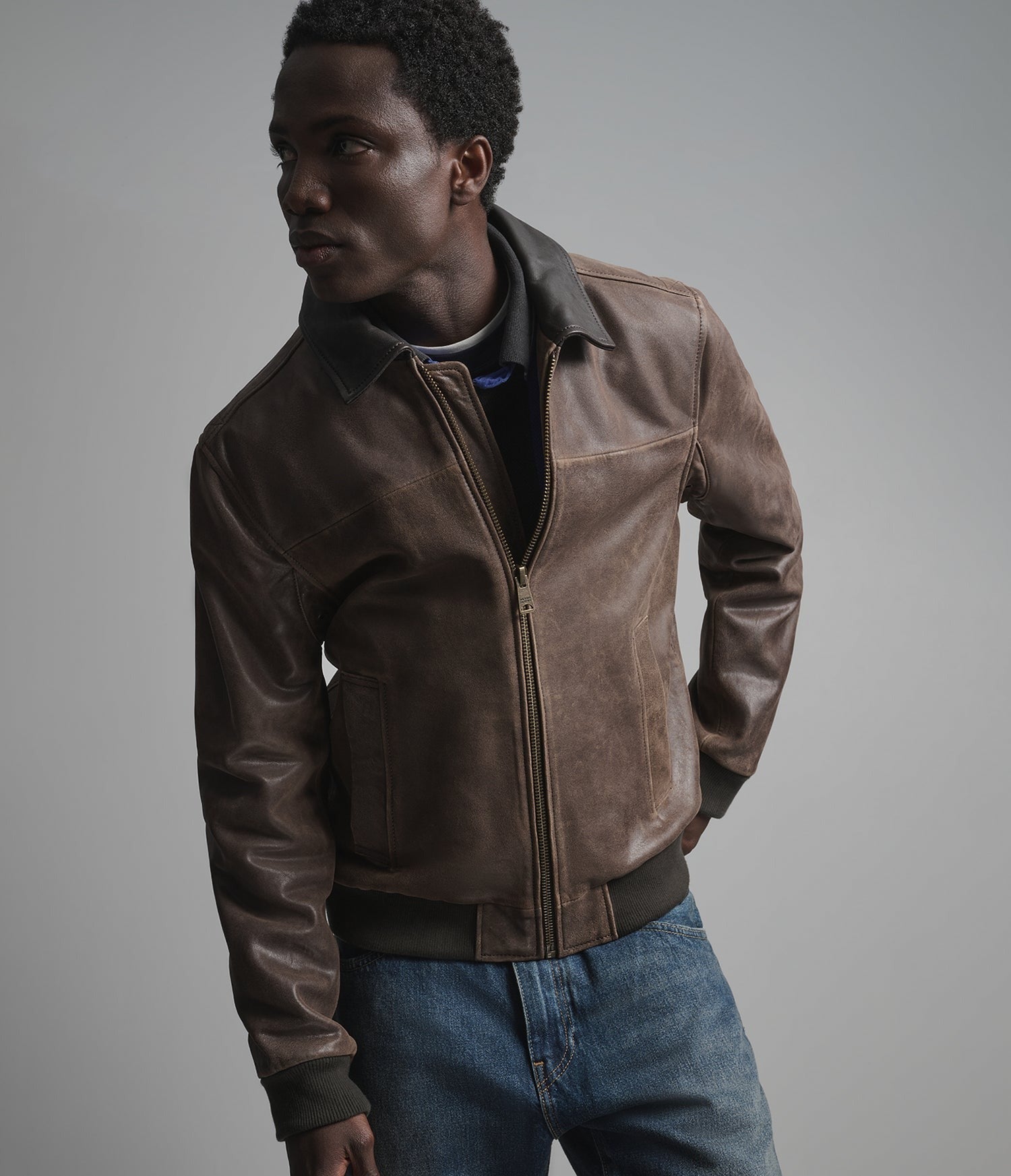 Men's Brown Bomber Leather Jacket