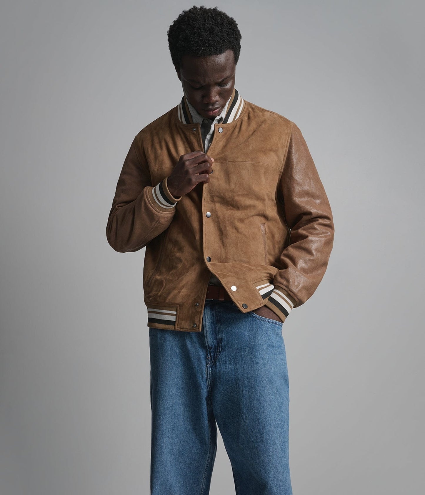 Men's Brown Bomber Varsity Leather Jacket - Arcane Fox