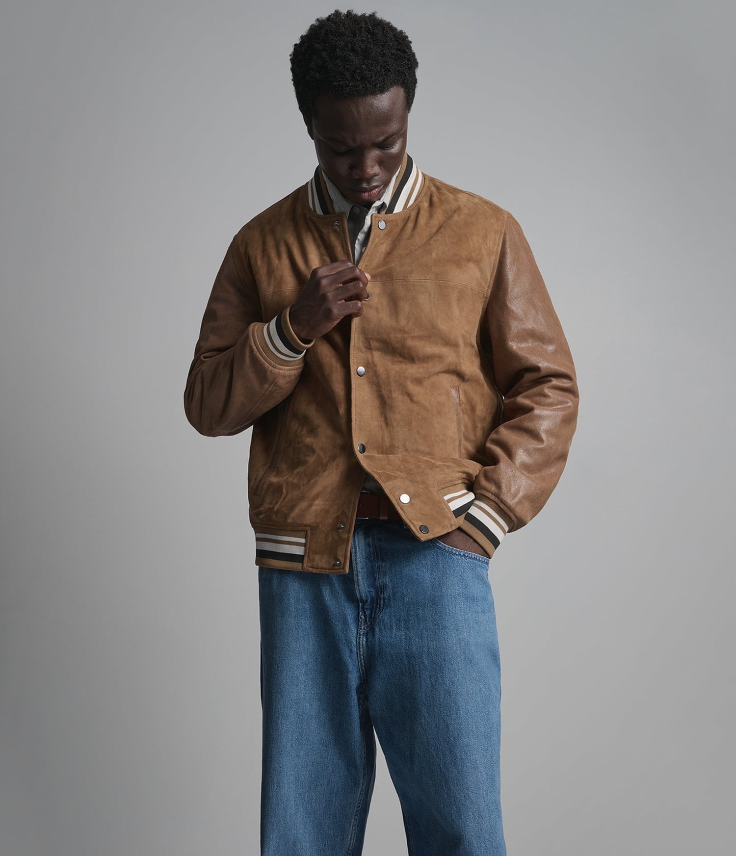 Men's Brown Bomber Varsity Leather Jacket - Arcane Fox