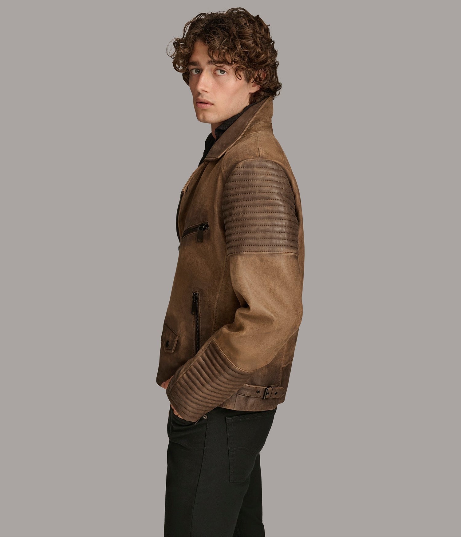 Men's Brown Cafe Racer Distressed Leather Jacket