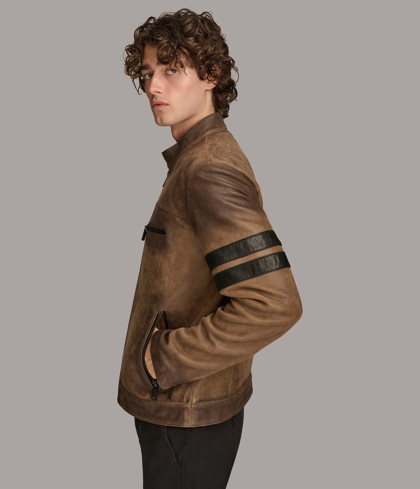 Men's Brown Distressed Motorcycle Leather Jacket