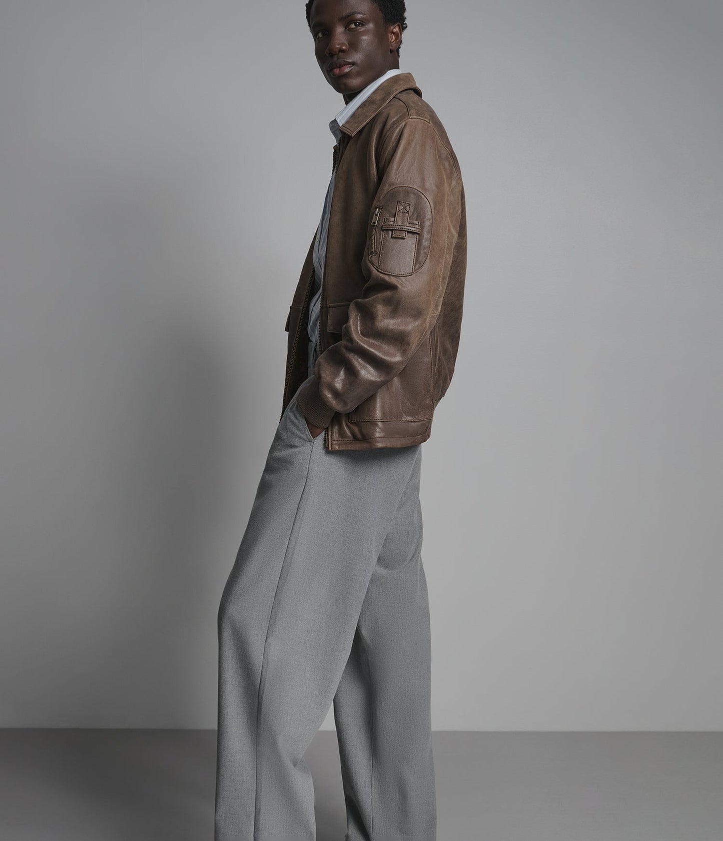 Men's Brown Harrington Distressed Leather Jacket