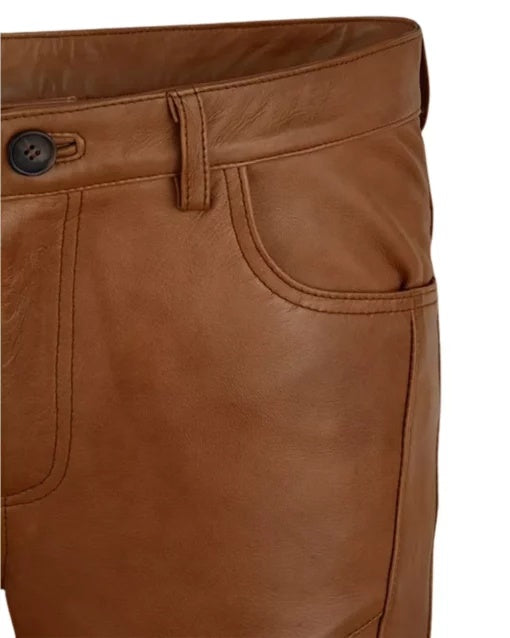 Men's Brown Leather Motorcycle Pant